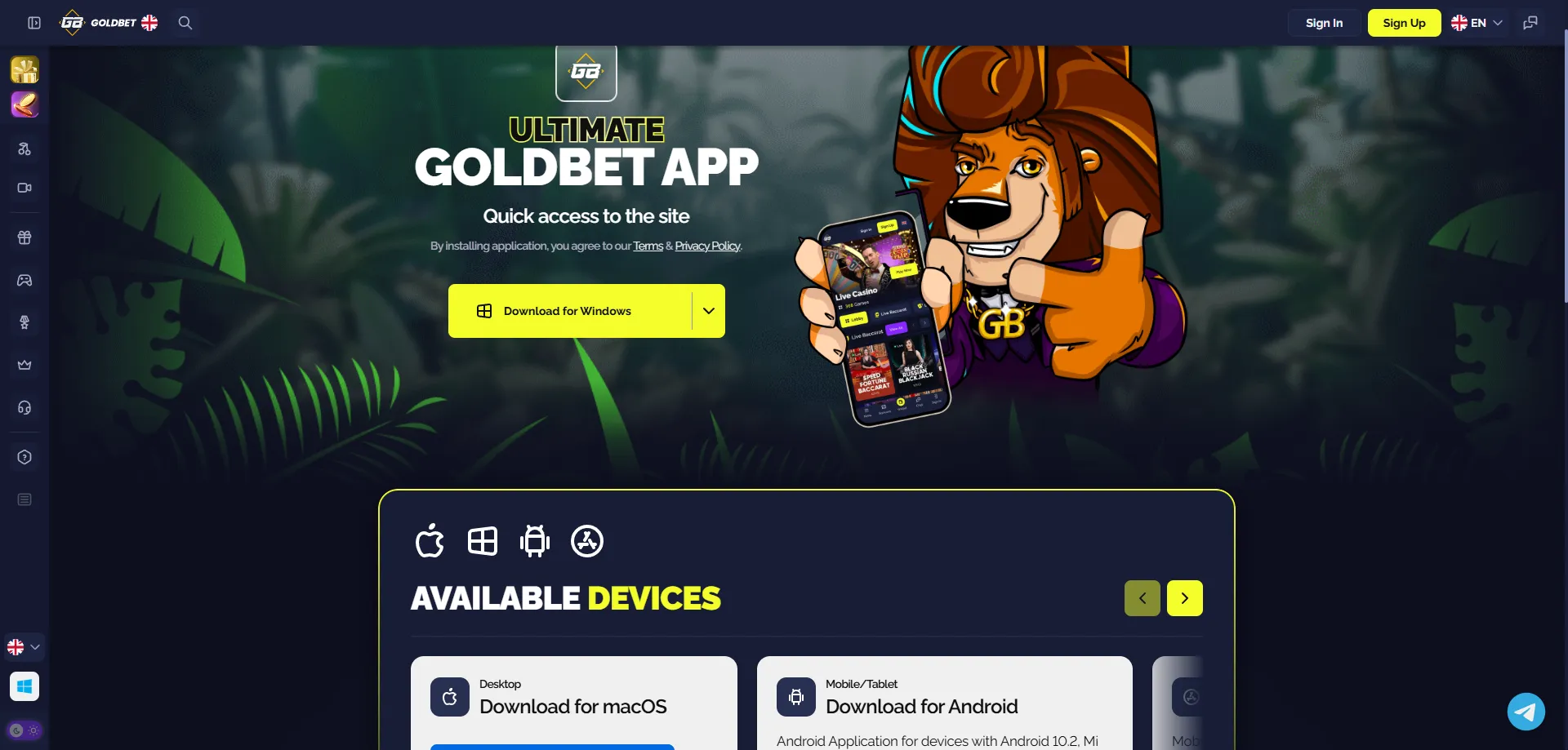 App Goldbet Casino para Android e iOS jogos e saques pelo celular
